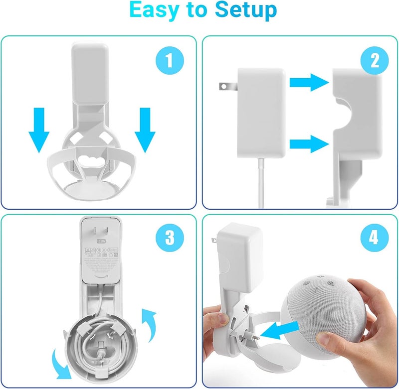 ZUOLACO Wall Mount Holder for Echo Dot 5th Generation, Outlet Hanger Stand for Echo Dot (5th & 4th Gen), Space-Saving Dot Accessories with Built-in Cable Management, Hide Messy Wires, White - Image 5
